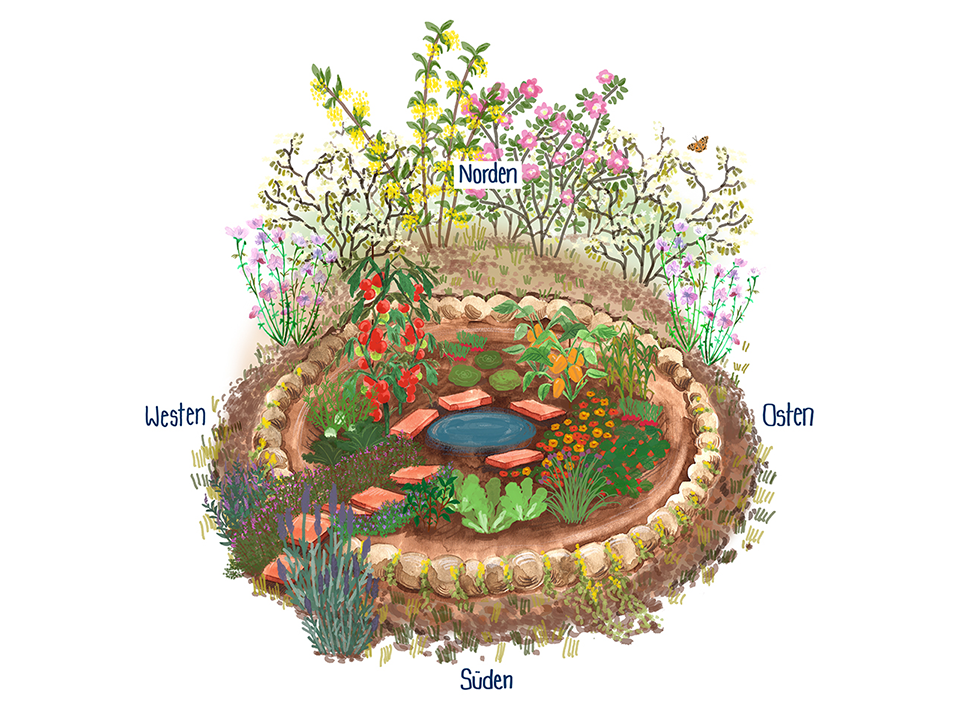 Aufbau eines Kraterbeets - Illustration: NABU/Anne Quadflieg